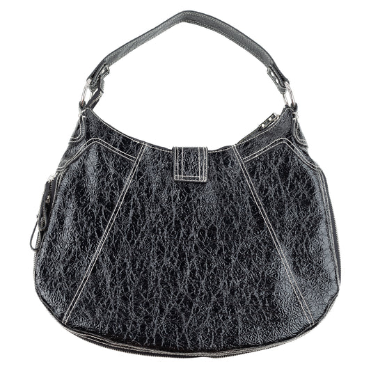 Pierre Balmain Big Black Patent Leather Hobo Shoulder Bag