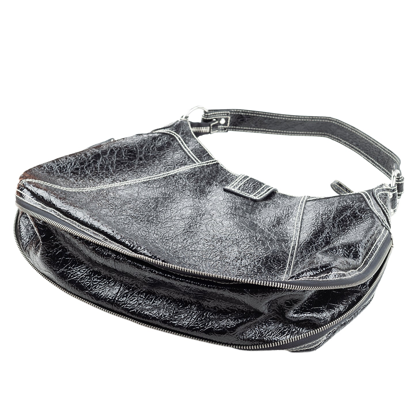 Pierre Balmain Big Black Patent Leather Hobo Shoulder Bag