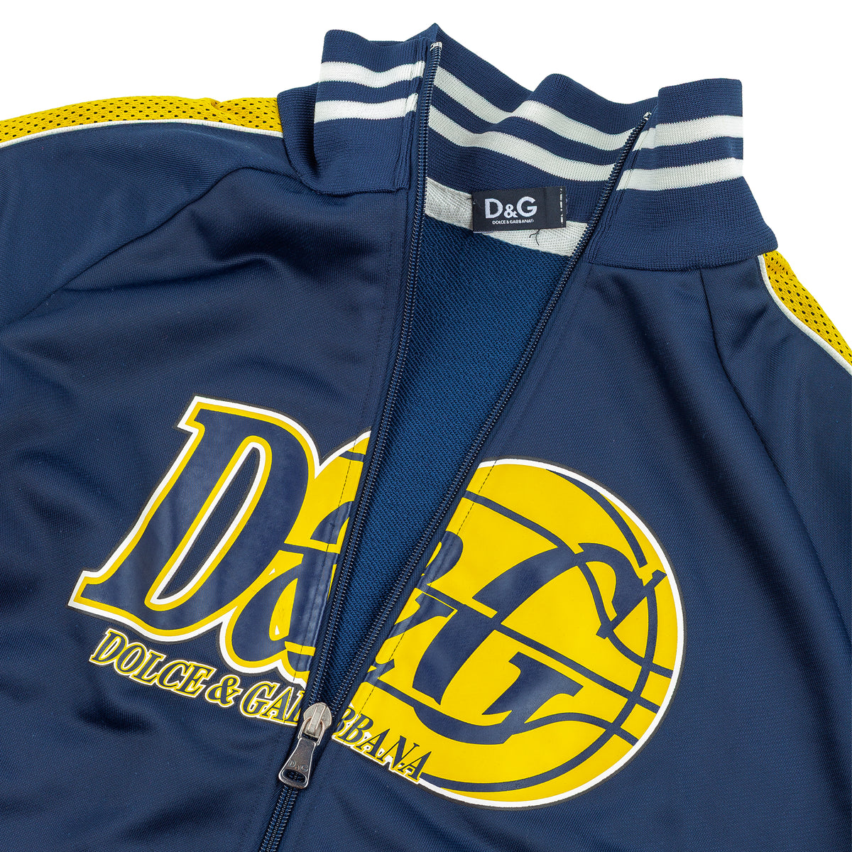 Dolce & Gabbana Blue Track Jacket with Yellow Mesh Stripes - Lakers Inspired