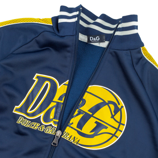 Dolce & Gabbana Blue Track Jacket with Yellow Mesh Stripes - Lakers Inspired