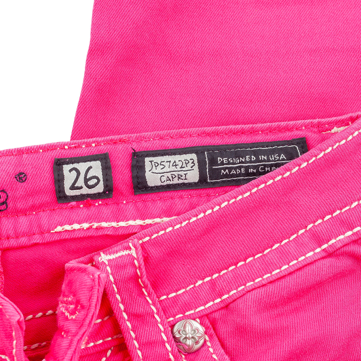 Miss Me Pink Cross Wing Embroidered Capri Jeans