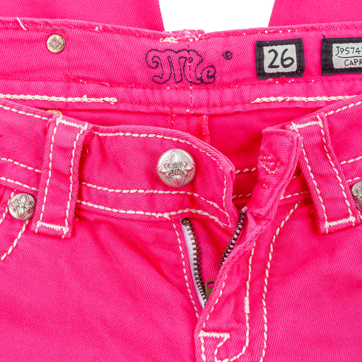 Miss Me Pink Cross Wing Embroidered Capri Jeans