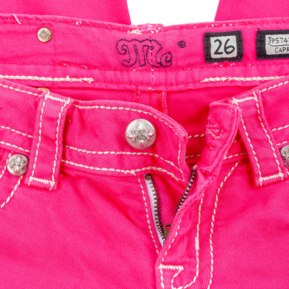 Miss Me Pink Cross Wing Embroidered Capri Jeans