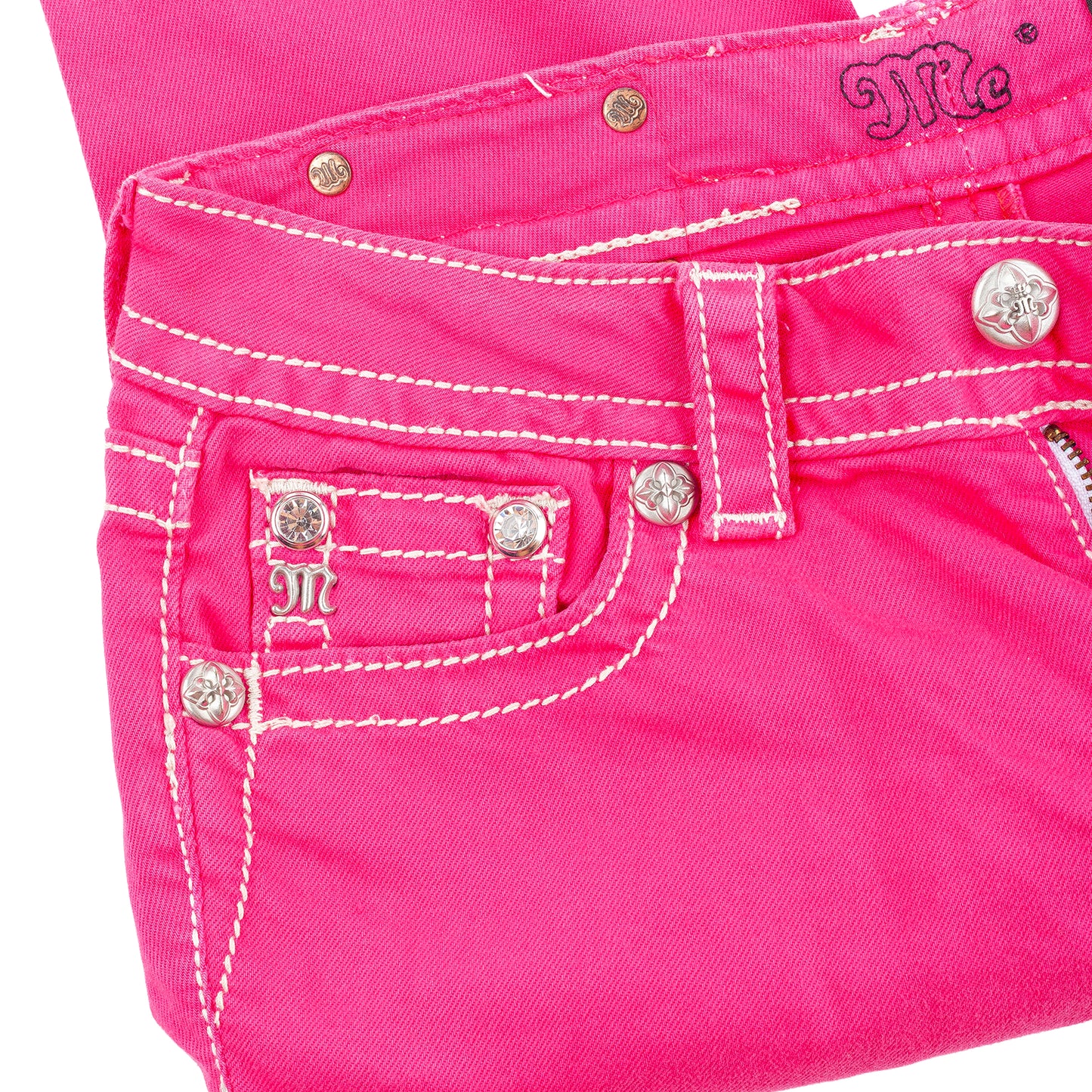 Miss Me Pink Cross Wing Embroidered Capri Jeans