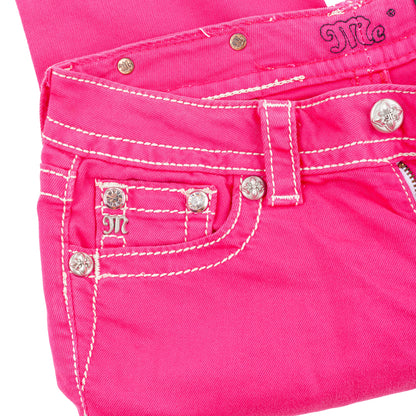 Miss Me Pink Cross Wing Embroidered Capri Jeans