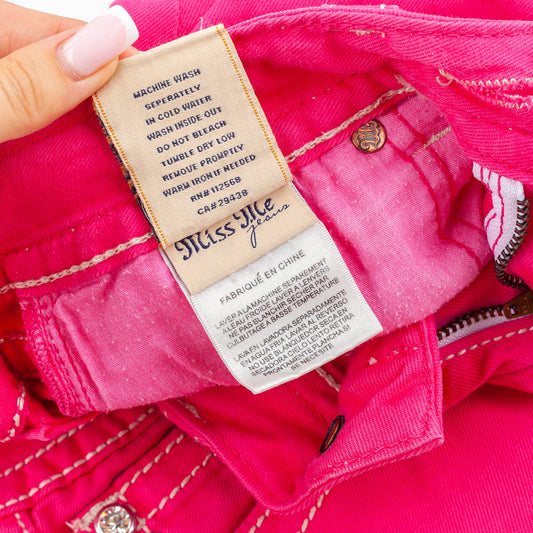 Miss Me Pink Cross Wing Embroidered Capri Jeans