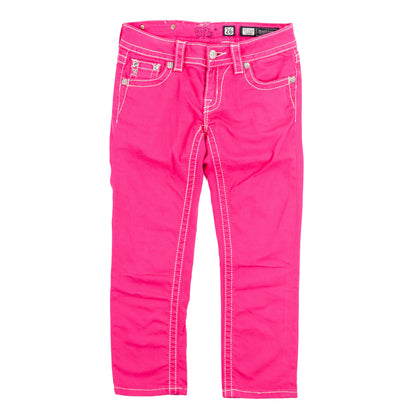 Miss Me Pink Cross Wing Embroidered Capri Jeans