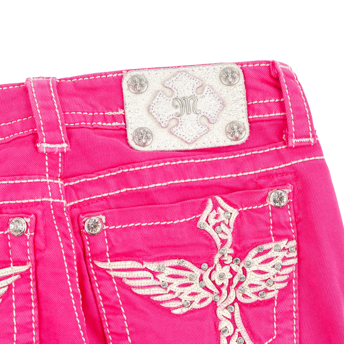 Miss Me Pink Cross Wing Embroidered Capri Jeans