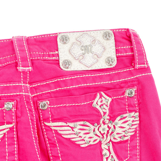 Miss Me Pink Cross Wing Embroidered Capri Jeans