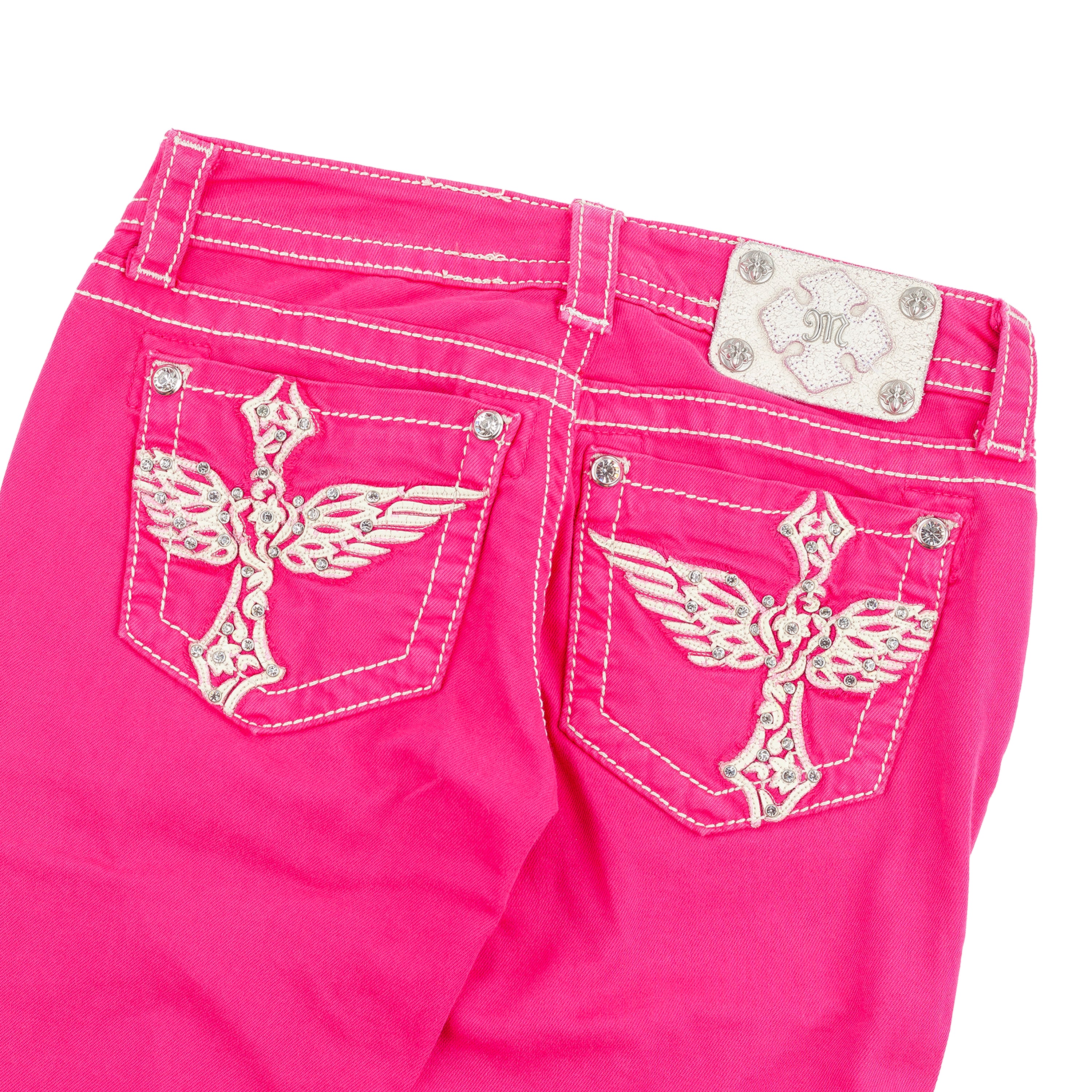 Miss Me Pink Cross Wing Embroidered Capri Jeans
