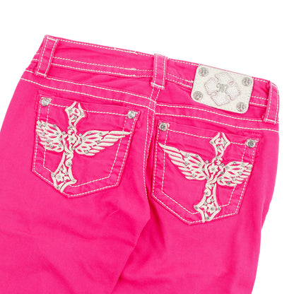 Miss Me Pink Cross Wing Embroidered Capri Jeans