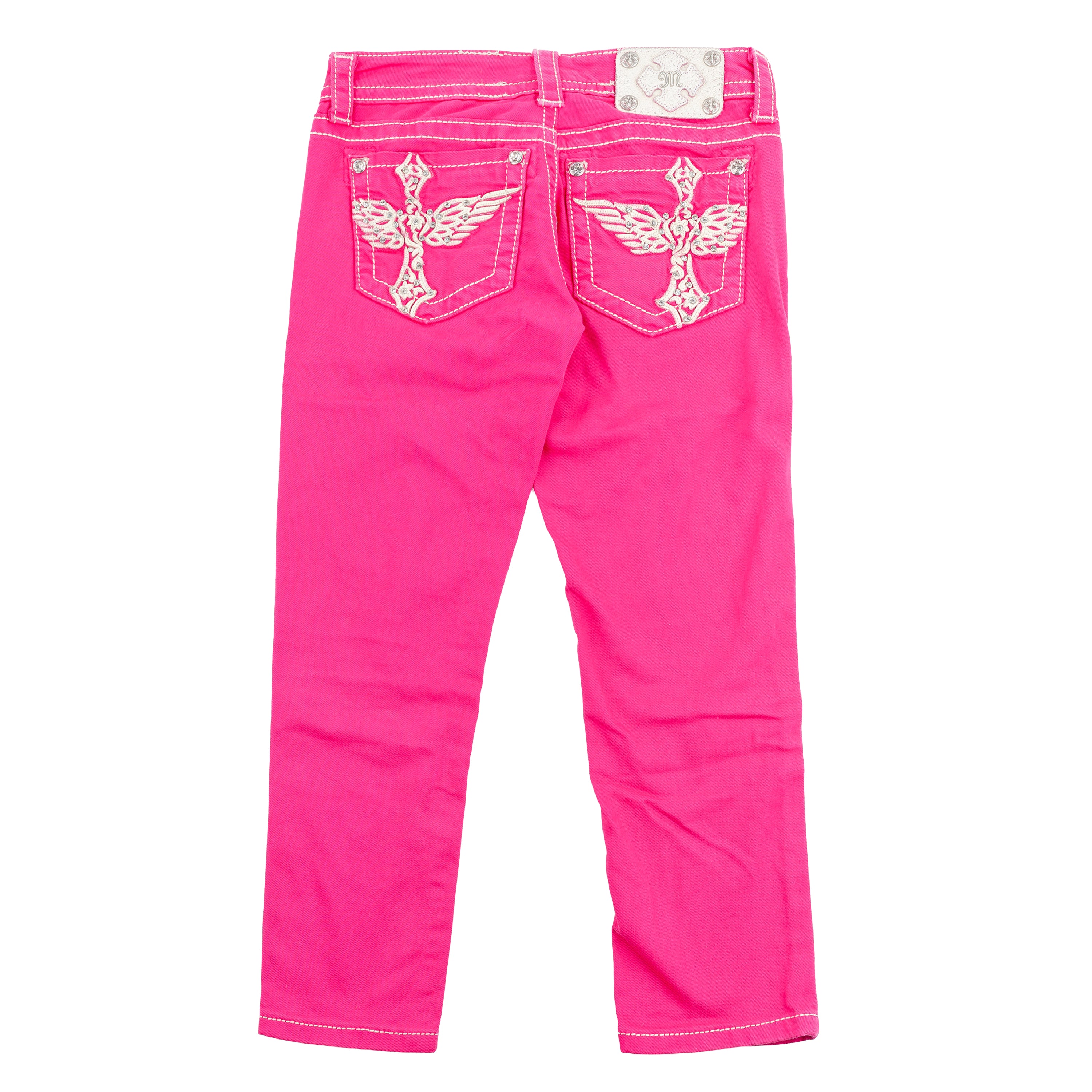 Miss Me Pink Cross Wing Embroidered Capri Jeans