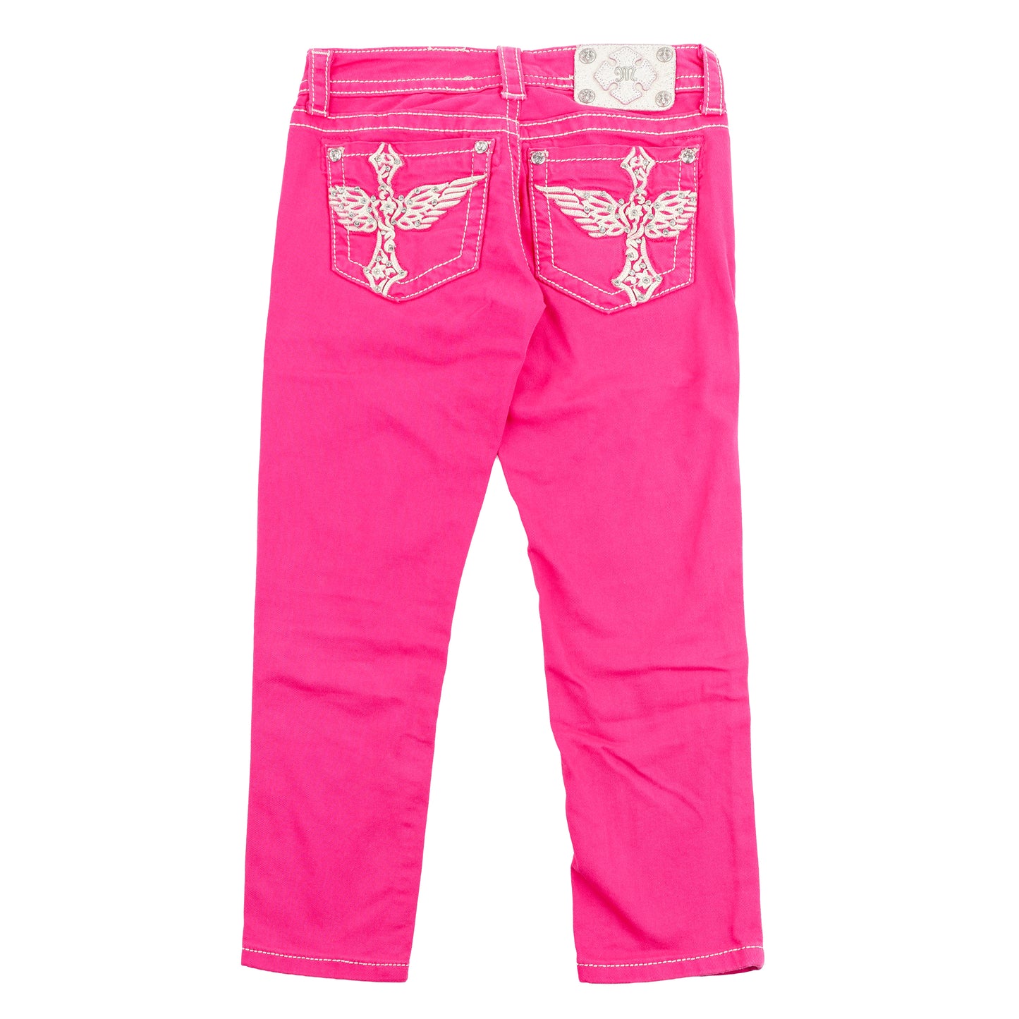 Miss Me Pink Cross Wing Embroidered Capri Jeans