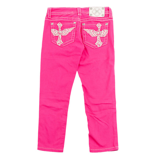 Miss Me Pink Cross Wing Embroidered Capri Jeans
