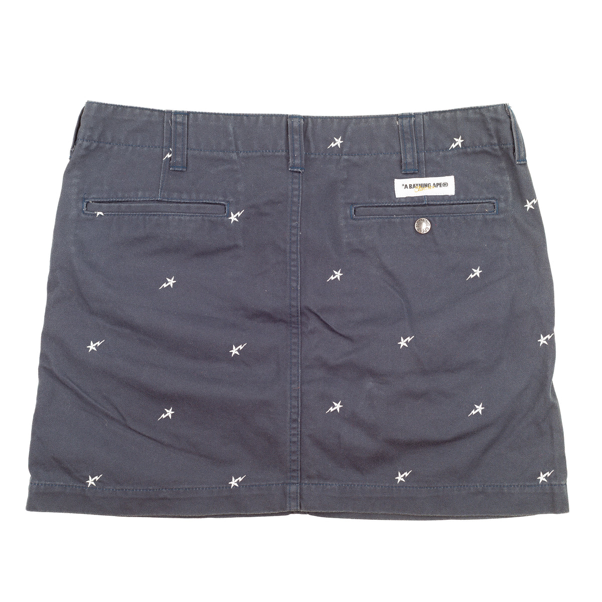 A Bathing Ape BAPE All-Over Star Embroidered Navy Mini Skirt