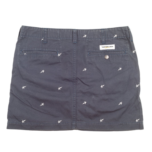 A Bathing Ape BAPE All-Over Star Embroidered Navy Mini Skirt
