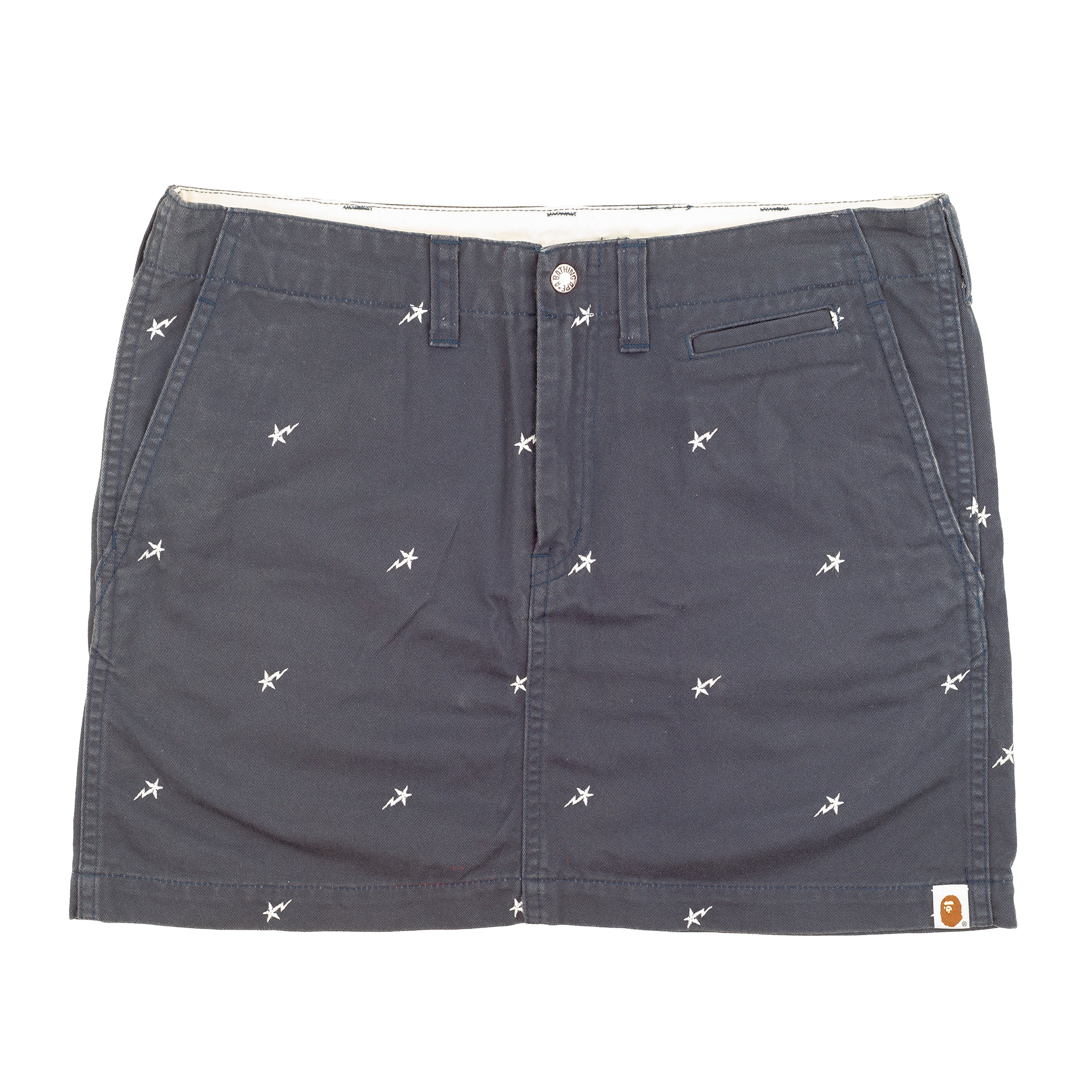 A Bathing Ape BAPE All-Over Star Embroidered Navy Mini Skirt