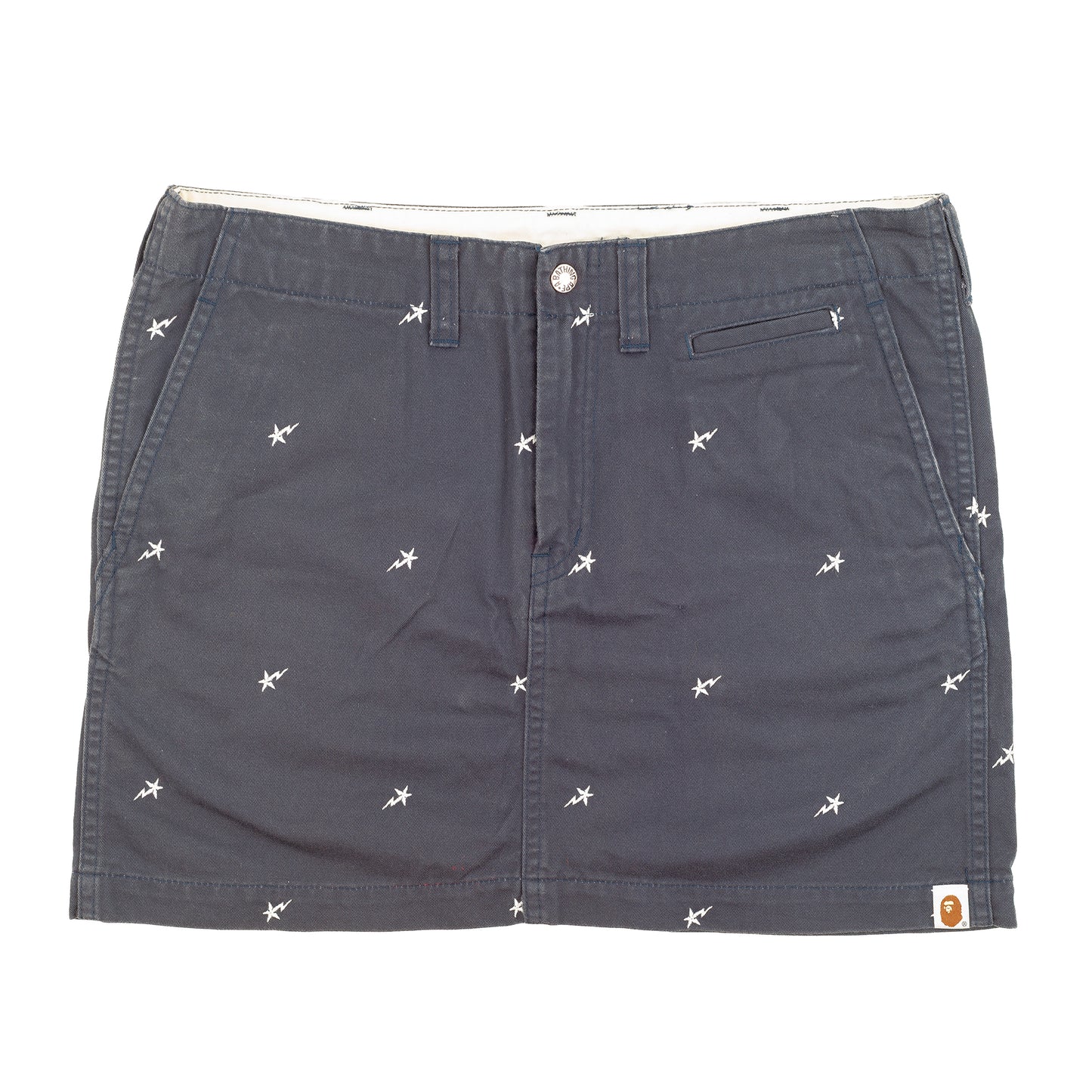 A Bathing Ape BAPE All-Over Star Embroidered Navy Mini Skirt