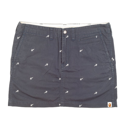 A Bathing Ape BAPE All-Over Star Embroidered Navy Mini Skirt