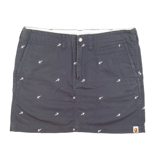 A Bathing Ape BAPE All-Over Star Embroidered Navy Mini Skirt