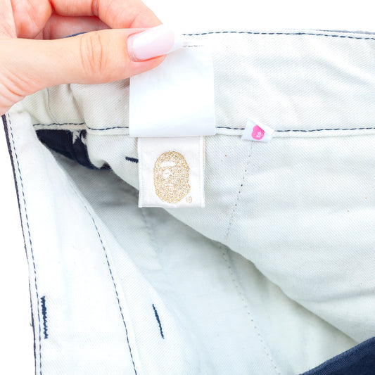 A Bathing Ape BAPE All-Over Star Embroidered Navy Mini Skirt