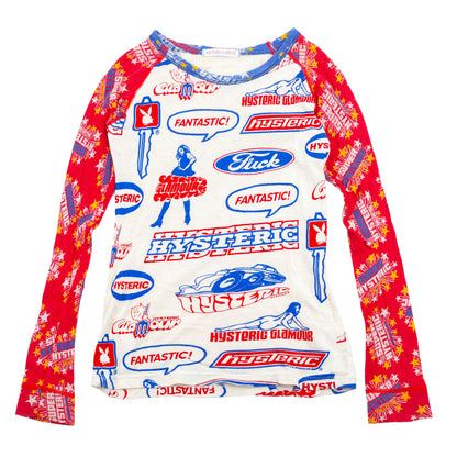 Hysteric Glamour All-Over Logo Print Raglan Long Sleeve Top