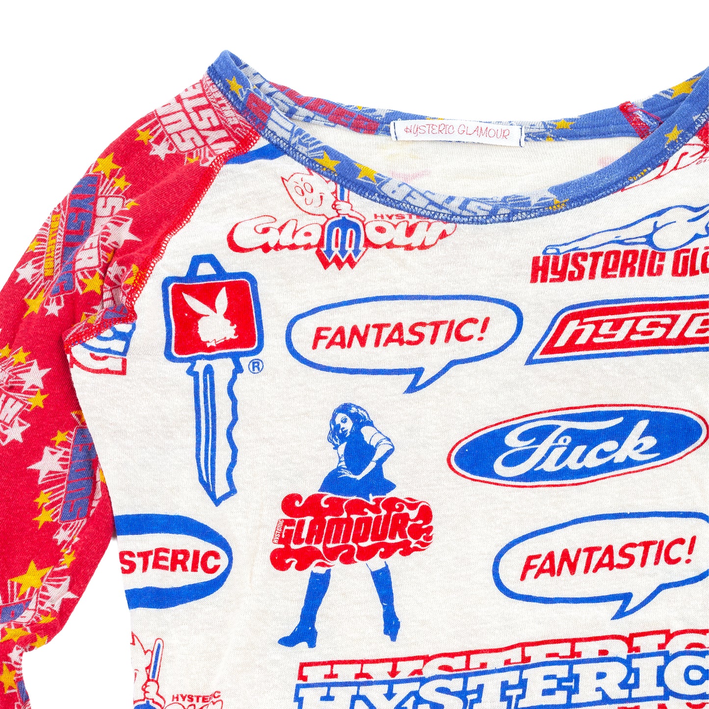 Hysteric Glamour All-Over Logo Print Raglan Long Sleeve Top
