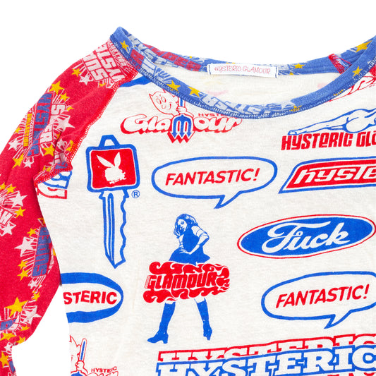 Hysteric Glamour All-Over Logo Print Raglan Long Sleeve Top