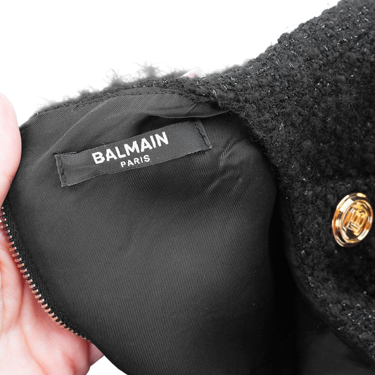 Balmain Black Tweed Gold Button Mini Dress