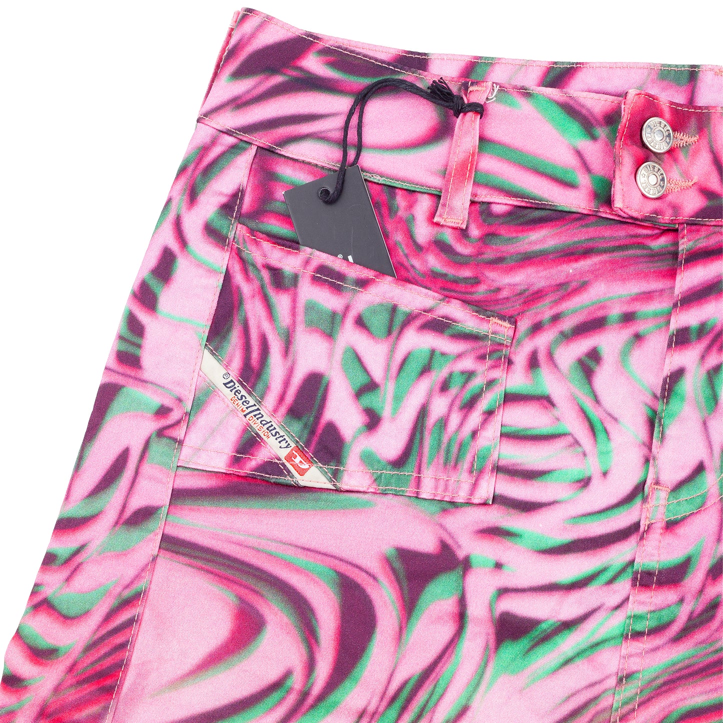 Diesel Industry Psychedelic Pink Swirl Print Mini Skirt