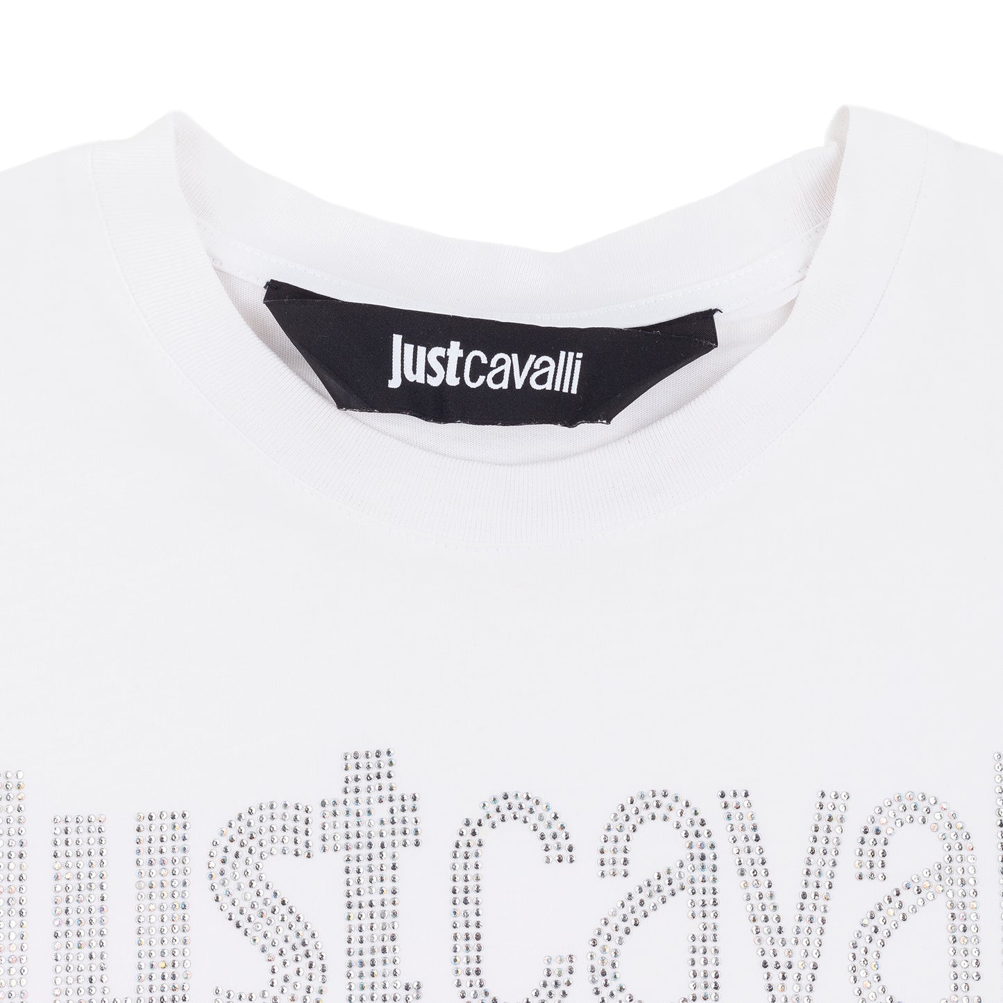 Just Cavalli Rhinestone Logo White Sleeveless Top
