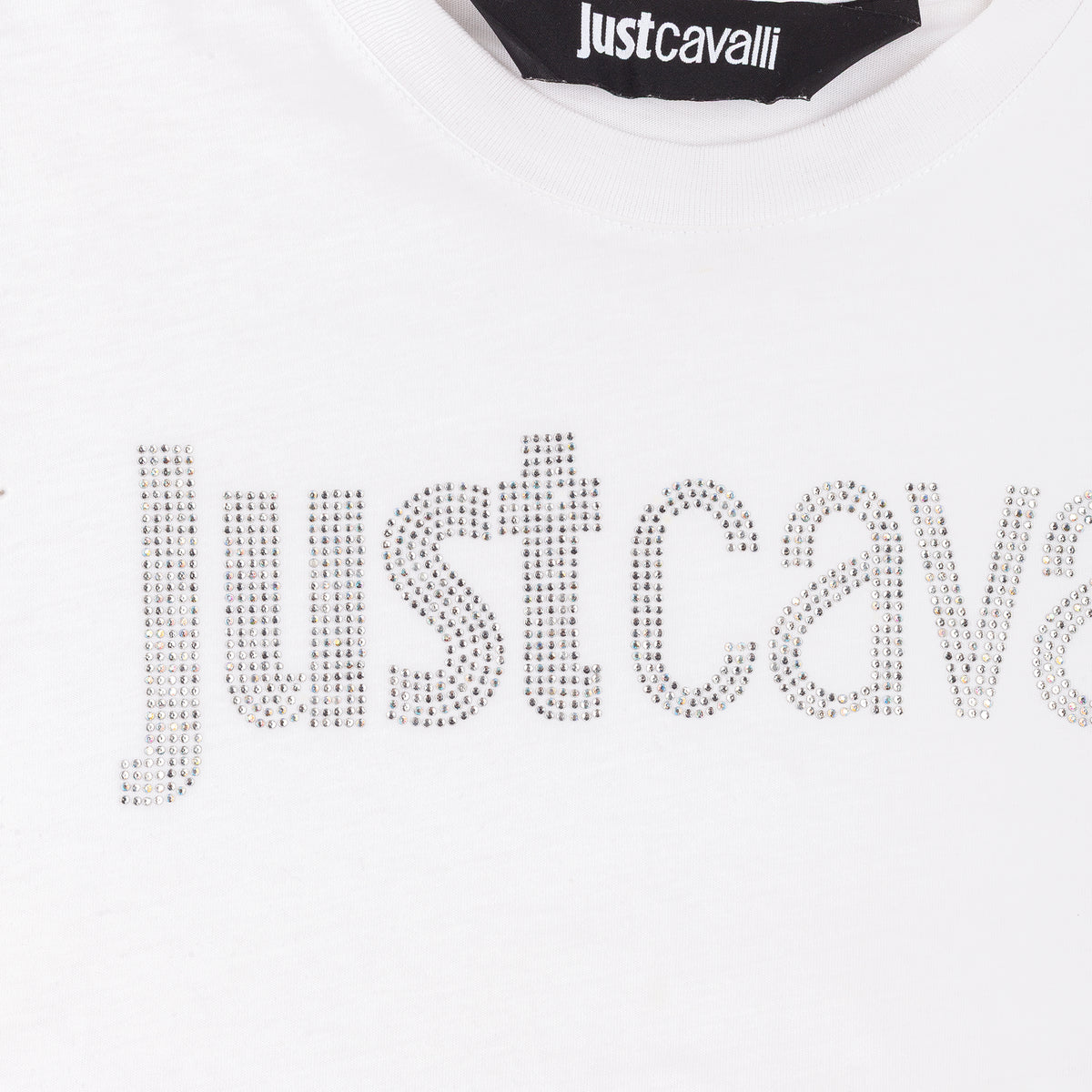 Just Cavalli Rhinestone Logo White Sleeveless Top