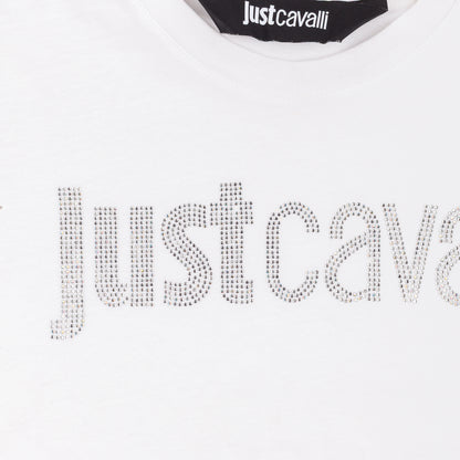 Just Cavalli Rhinestone Logo White Sleeveless Top