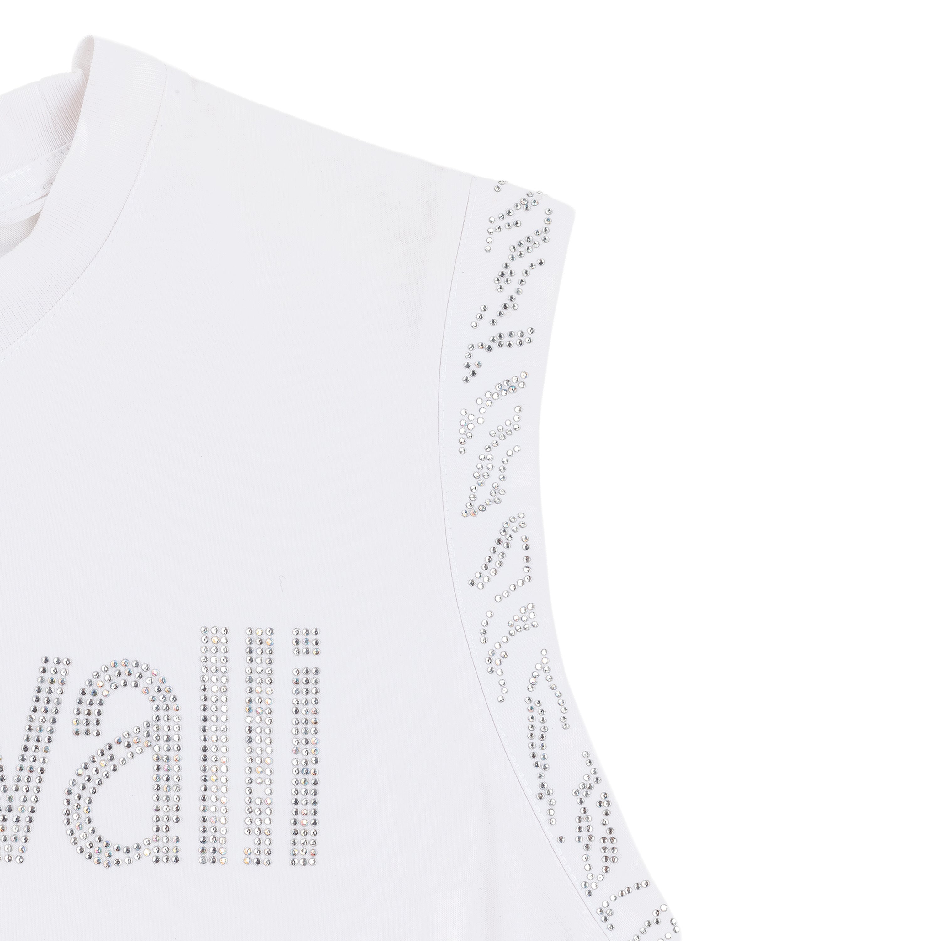 Just Cavalli Rhinestone Logo White Sleeveless Top