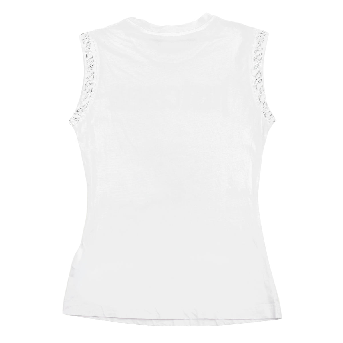 Just Cavalli Rhinestone Logo White Sleeveless Top