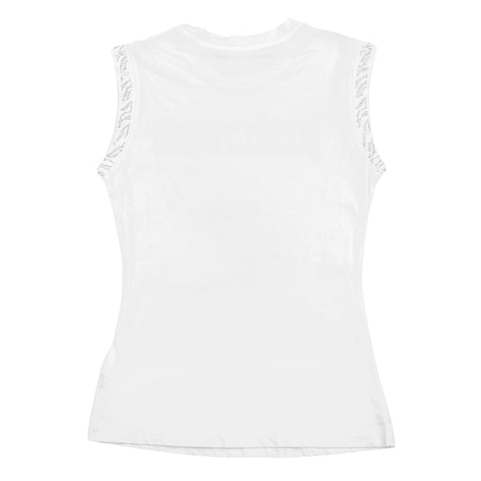 Just Cavalli Rhinestone Logo White Sleeveless Top