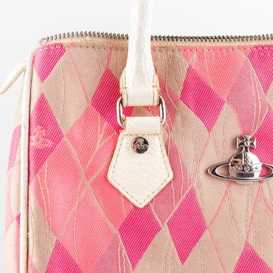 Vivienne Westwood Argyle Boston Pink and Beige Diamonds Vintage Hand Bag