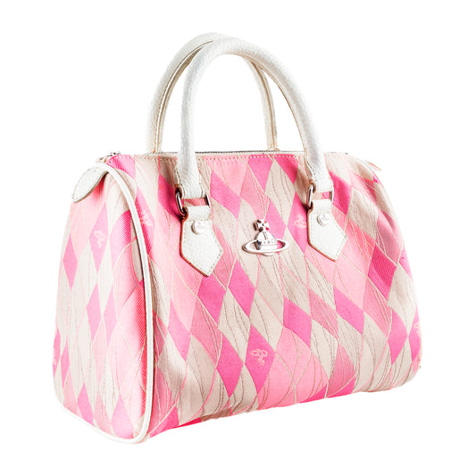 Vivienne Westwood Boston Pink and Beige Diamonds Vintage Hand Bag