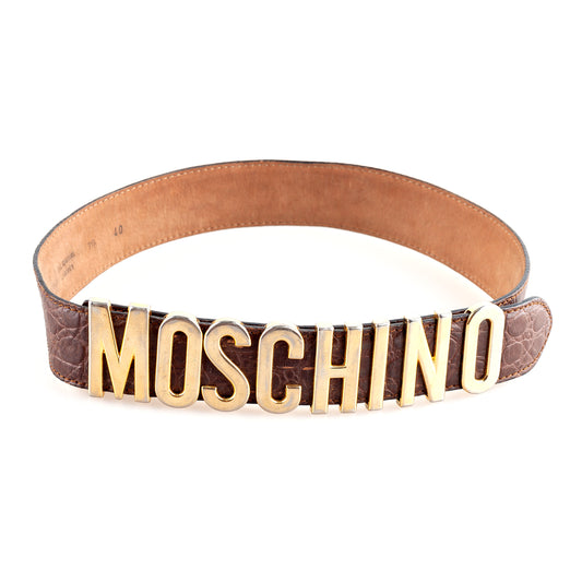 Moschino Brown Golden Leather Belt (80 cm)