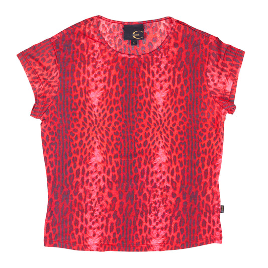 Just Cavalli Red Cheetah Printed Vintage Top (S)