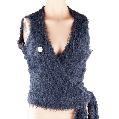 Cop Copine Vintage Dark Blue/Grey Fur Wrap Around Top (ONE SIZE)