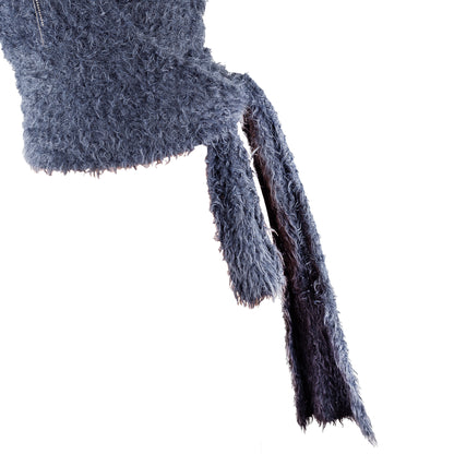 Cop Copine Vintage Dark Blue/Grey Fur Wrap Around Top (ONE SIZE)