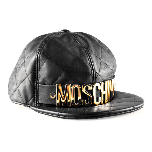 Moschino Black Quilted Padded Leather Snapback