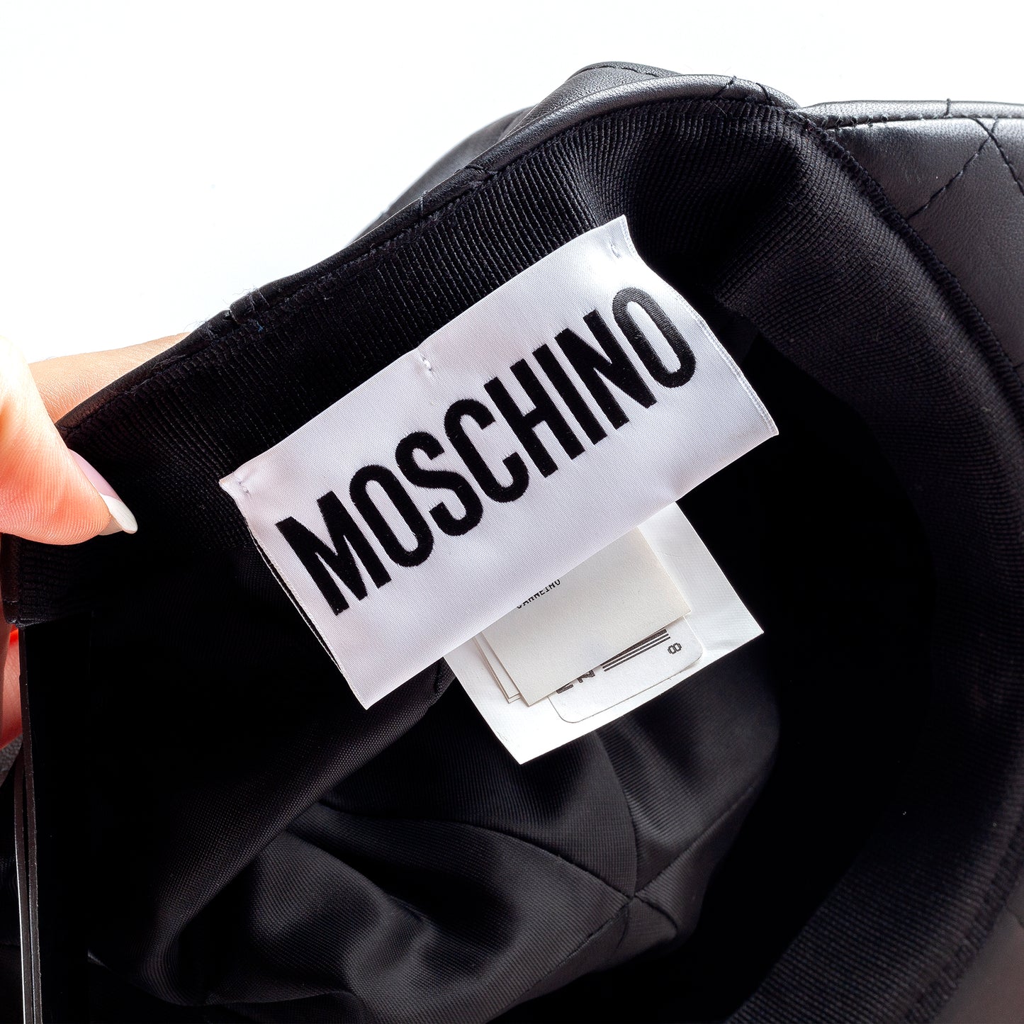 Moschino Black Quilted Padded Leather Snapback