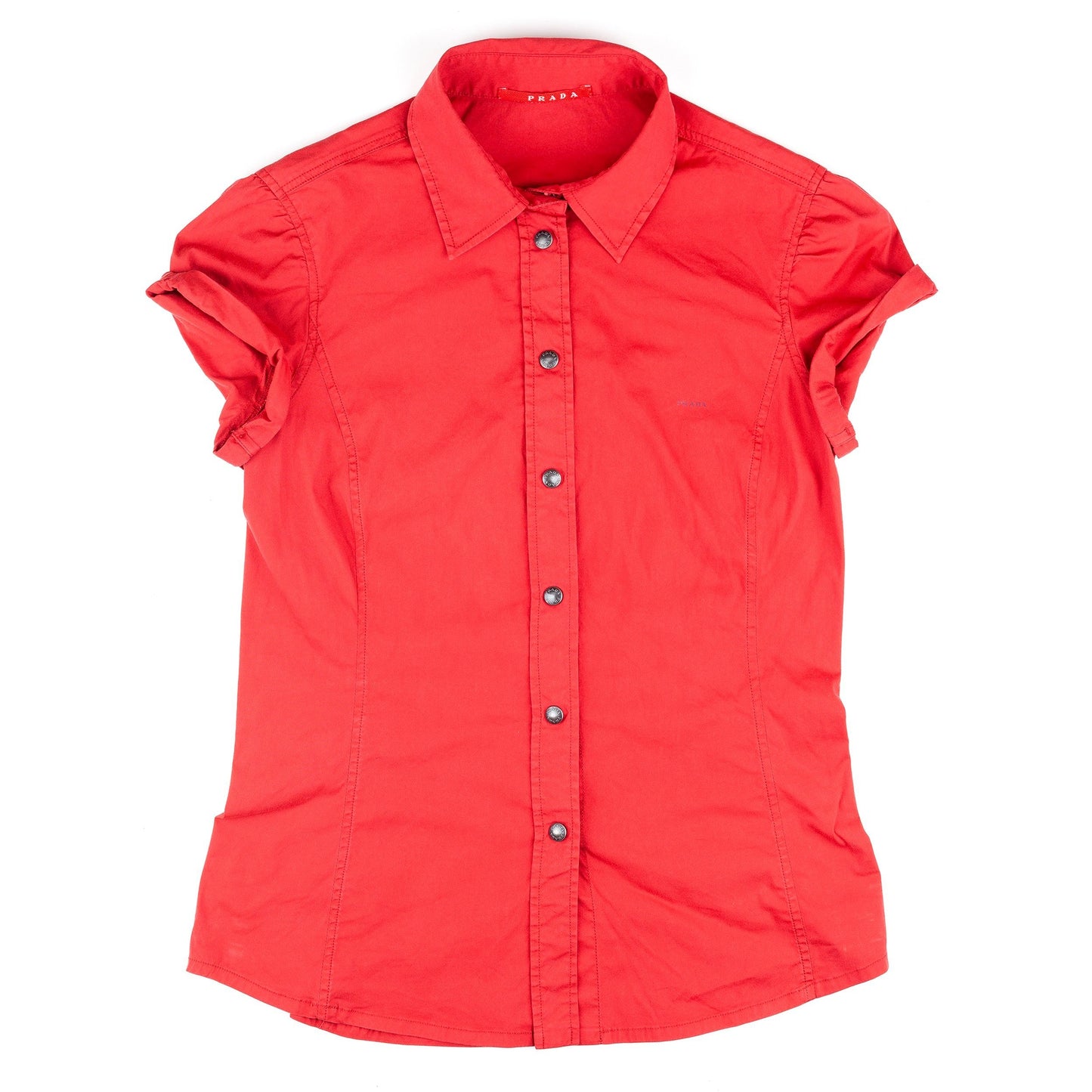 Prada Red Button Up Short Sleeve Shirt  (S)