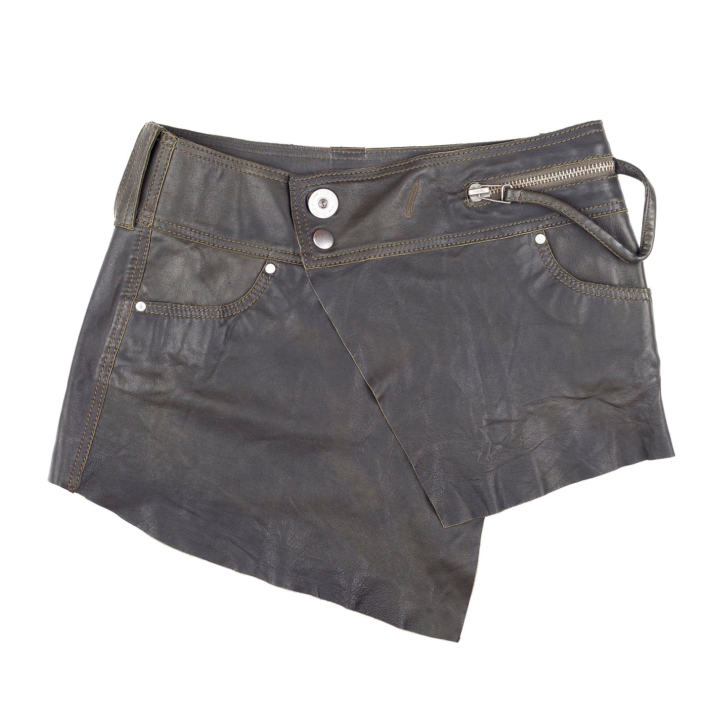 Diesel Asymetrical Green Leather Mini Skirt (S)