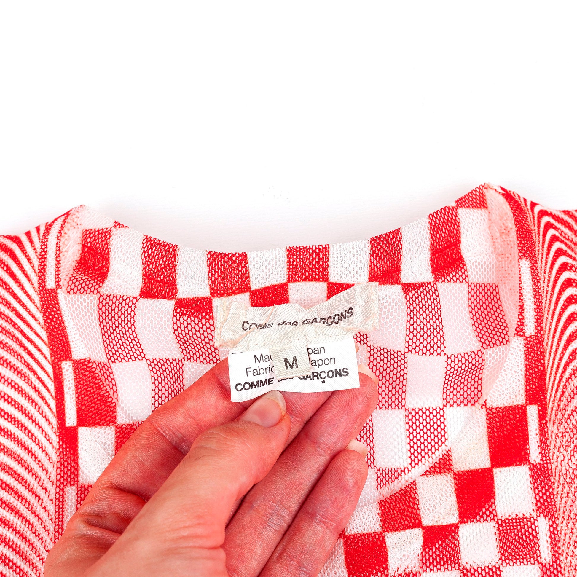 CDG Comme des Garçons Checkered White and Red Mesh Top (M)