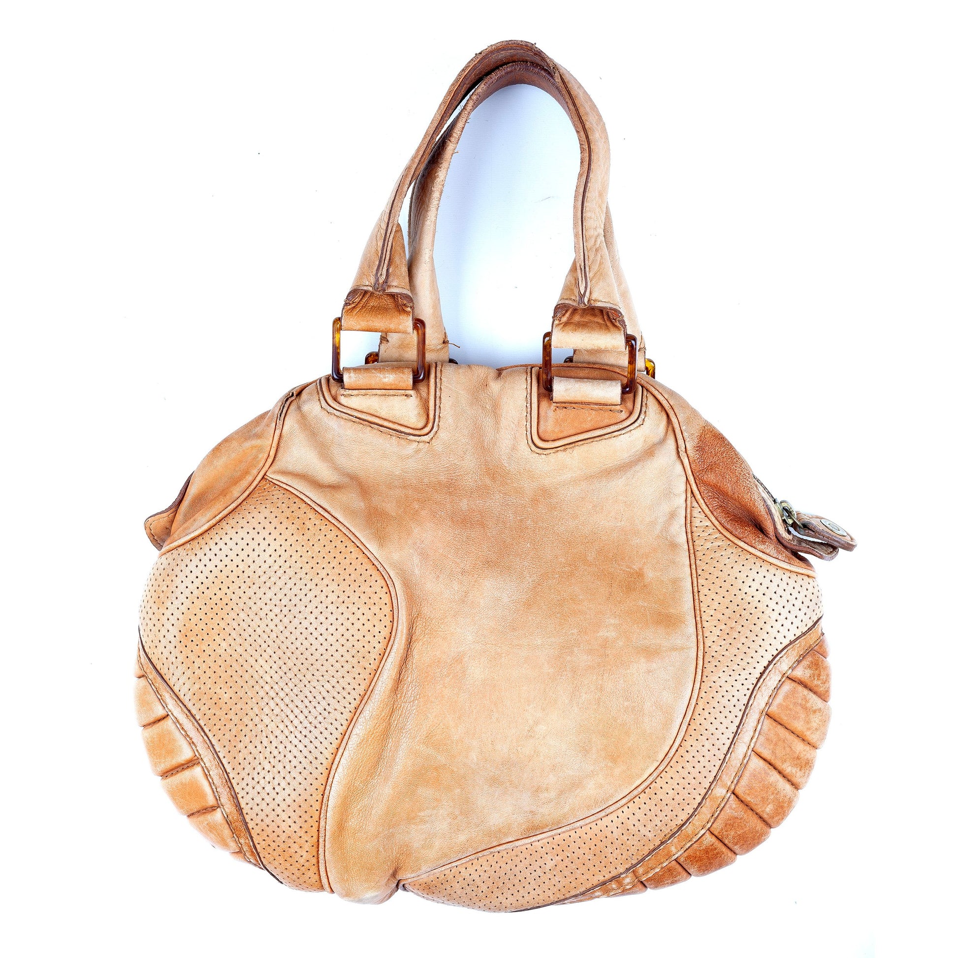 Diesel Orange Brown Moto Padded Leather Shoulder Bag