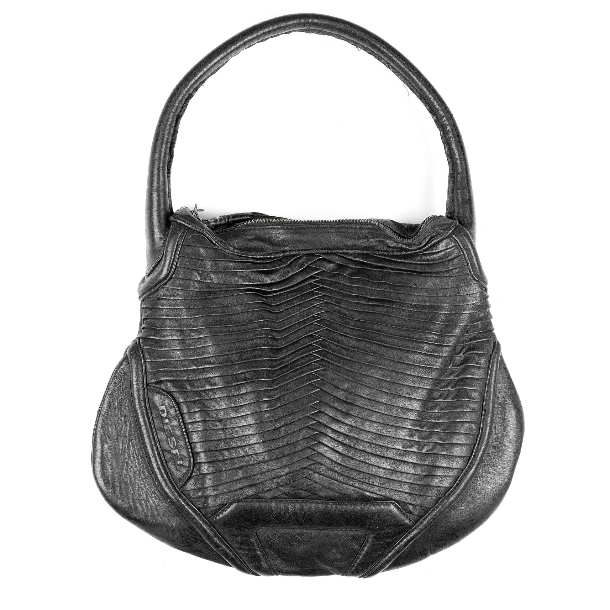 Diesel Black Moto Padded Leather Shoulder Bag