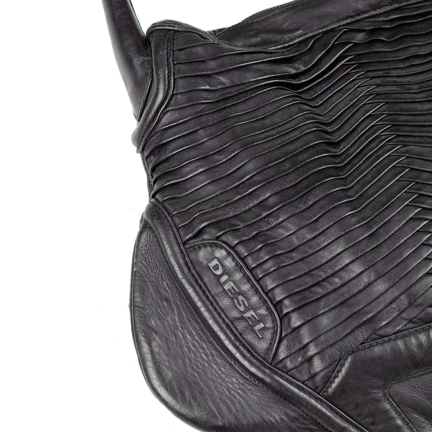 Diesel Black Moto Padded Leather Shoulder Bag